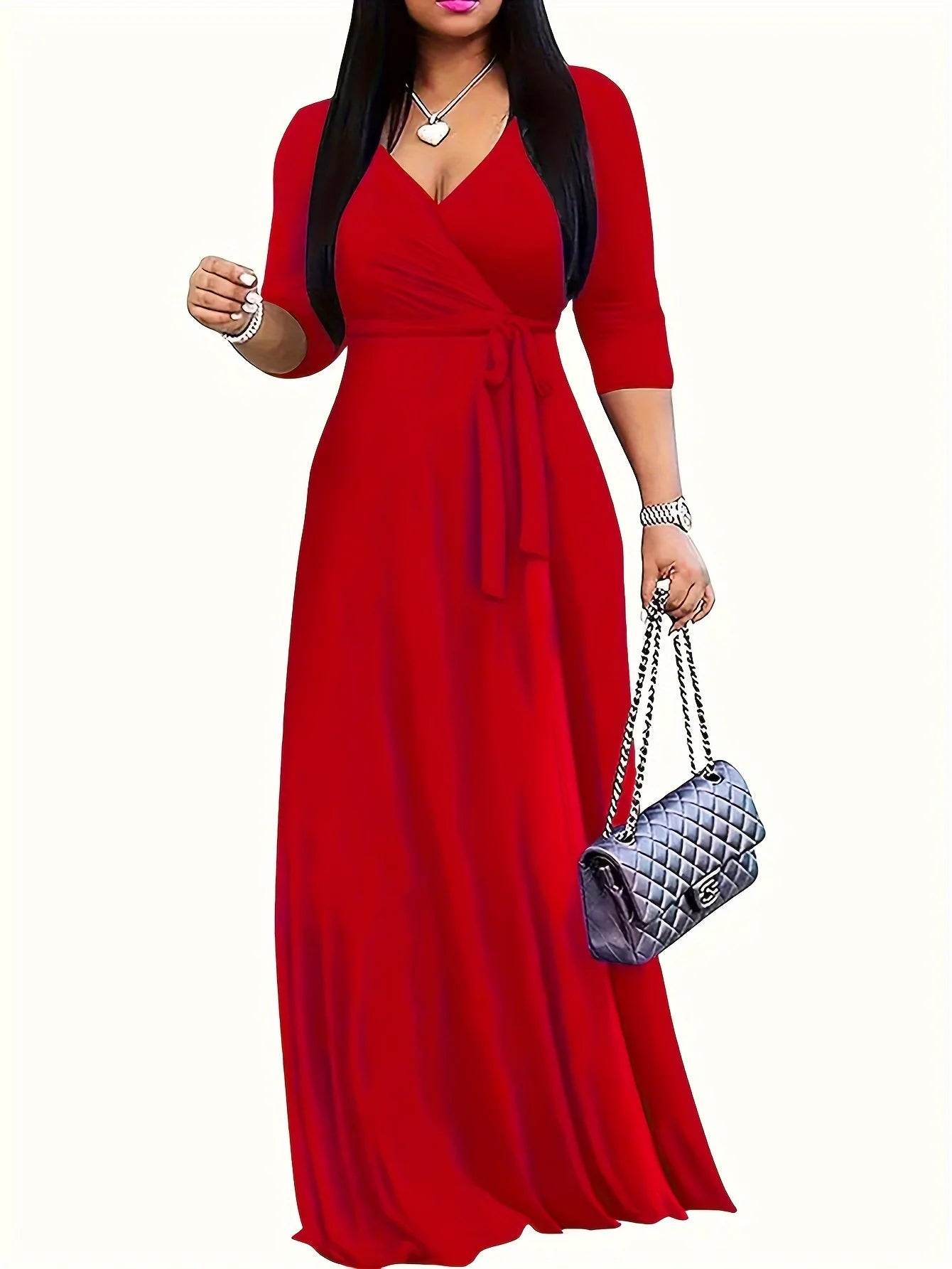 🌸 Boho Floral Maxi Dress – V-Neck, 3/4 Sleeve & Beachy Elegance