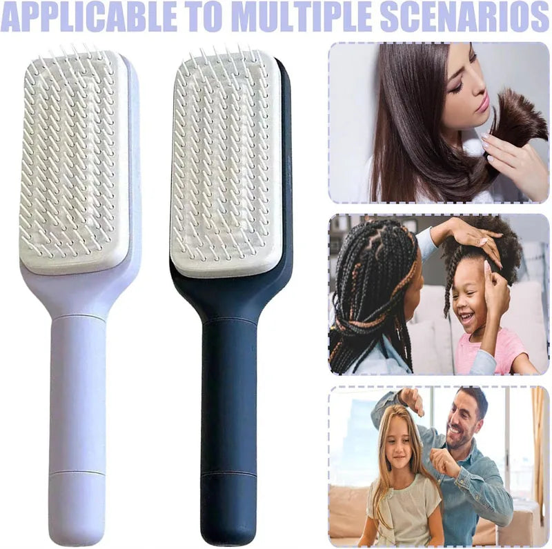 Self-Cleaning Hairbrush – Anti-Static Comb with Massage Bristles & One-Key Hair Removal