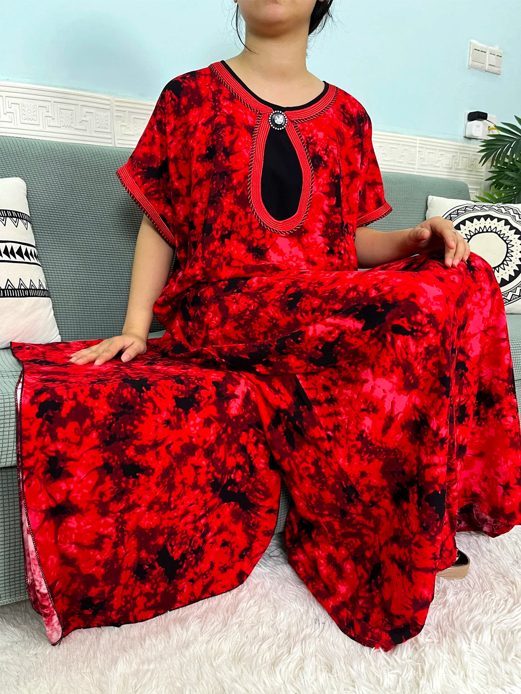 🌸 2024 Cotton Printed Caftan with Headscarf – Elegant & Effortless