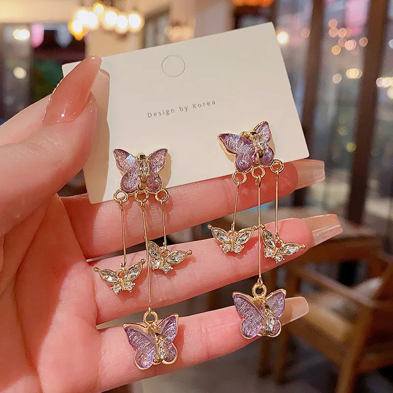 Elegant Butterfly Tassel Earrings – 925 Silver Sparkle