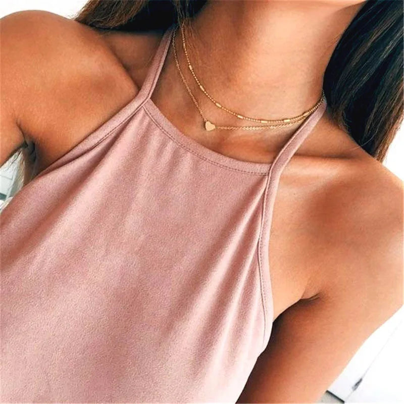 Double Layer Pearl Choker – Heart Pendant Necklace for Women