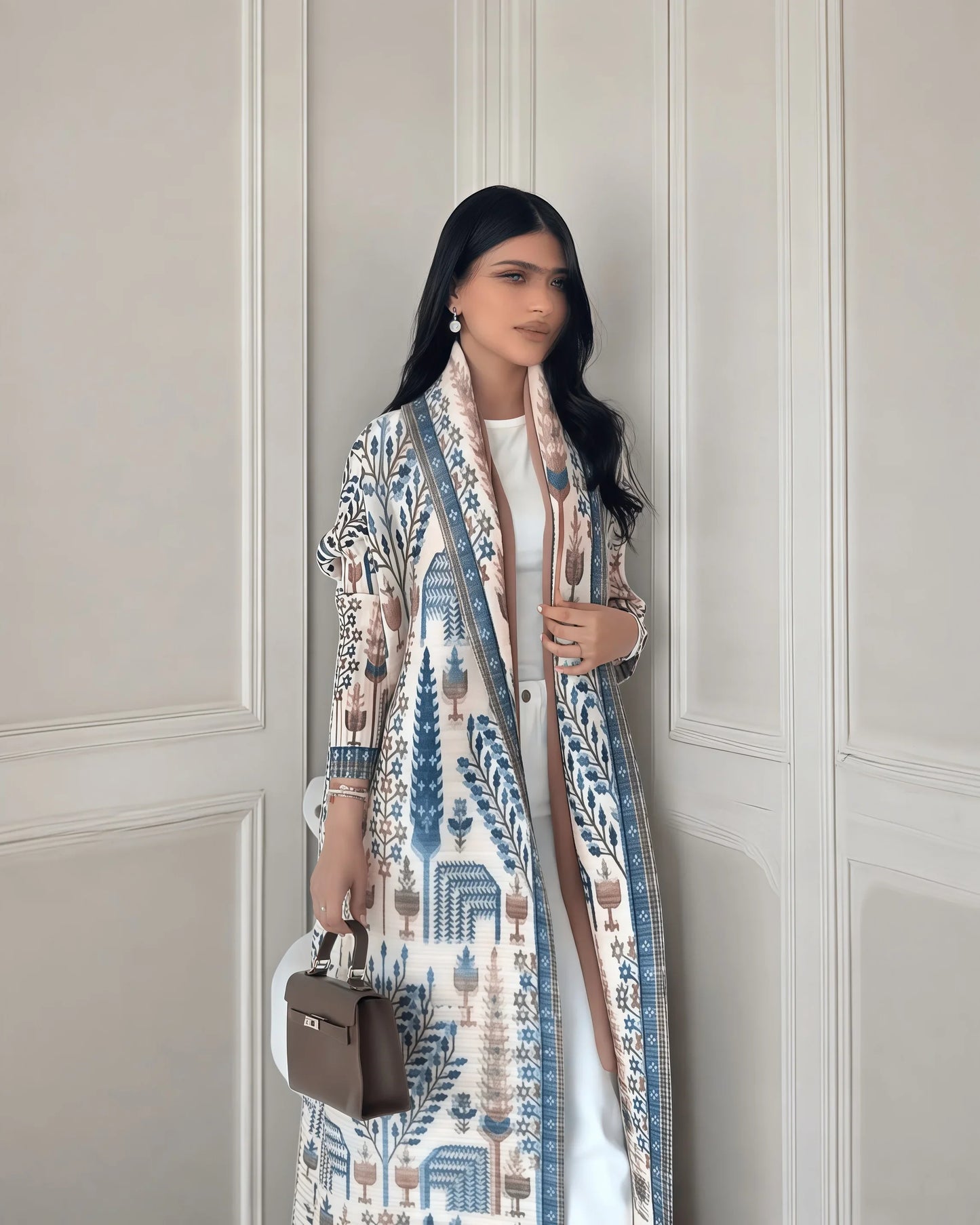 New Season Modest Long Coat – Printed Abaya Style with Waist Tie