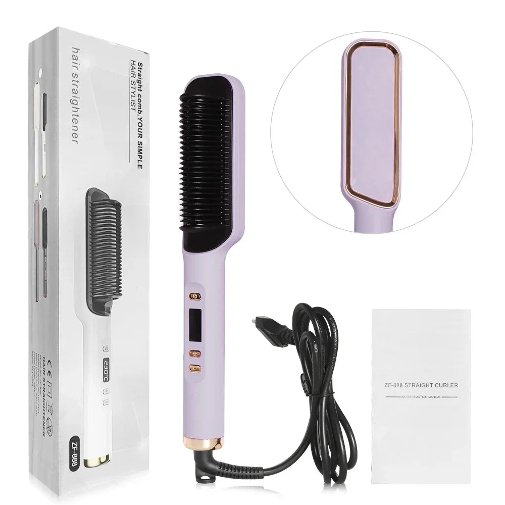 Hot Comb Hair Straightener Brush Anti-Scald, Ionic & Multifunctional