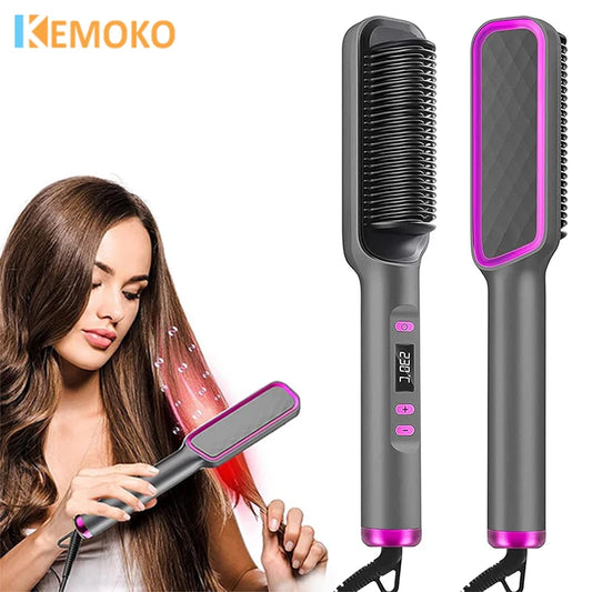 Hot Comb Hair Straightener Brush Anti-Scald, Ionic & Multifunctional