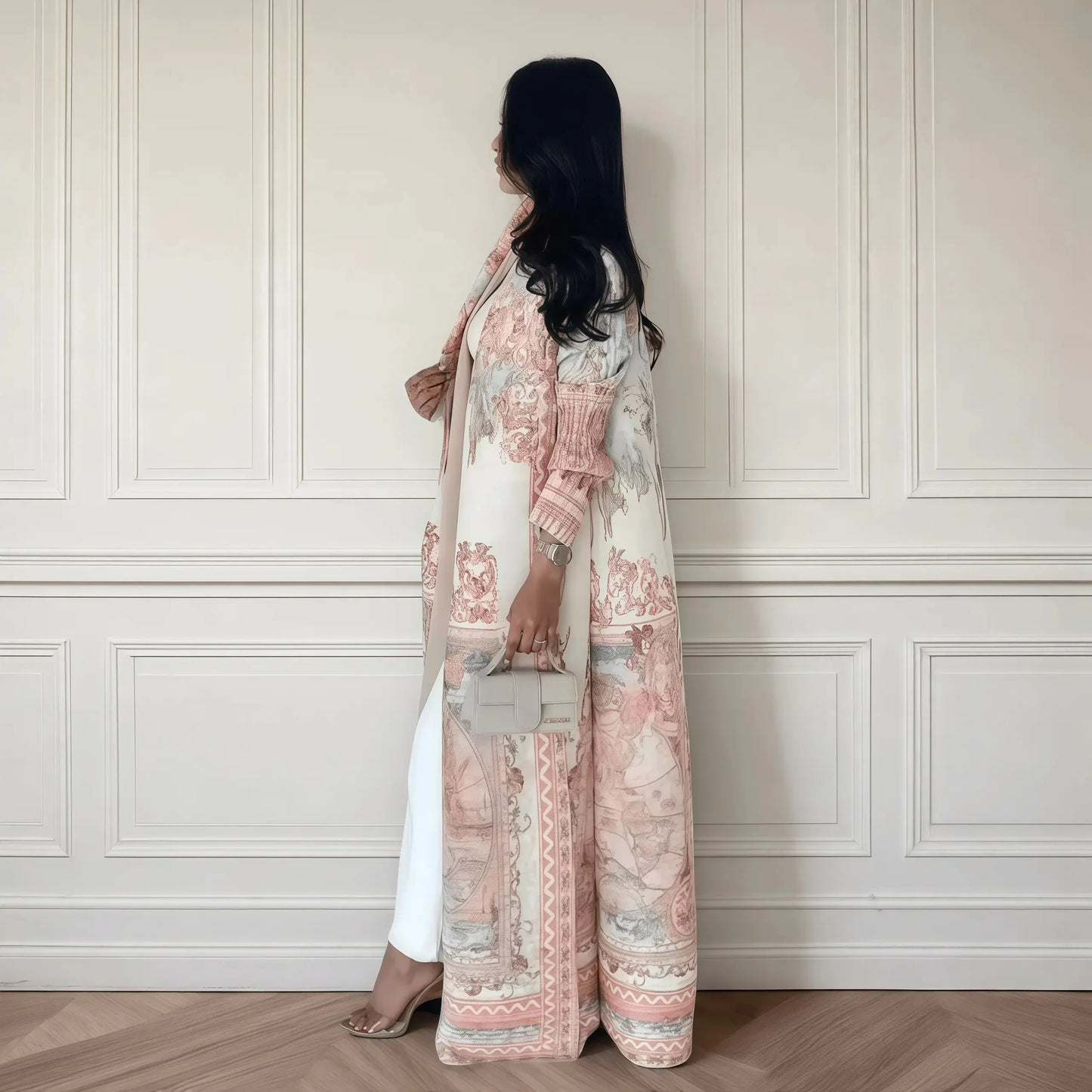 New Season Modest Long Coat – Printed Abaya Style with Waist Tie