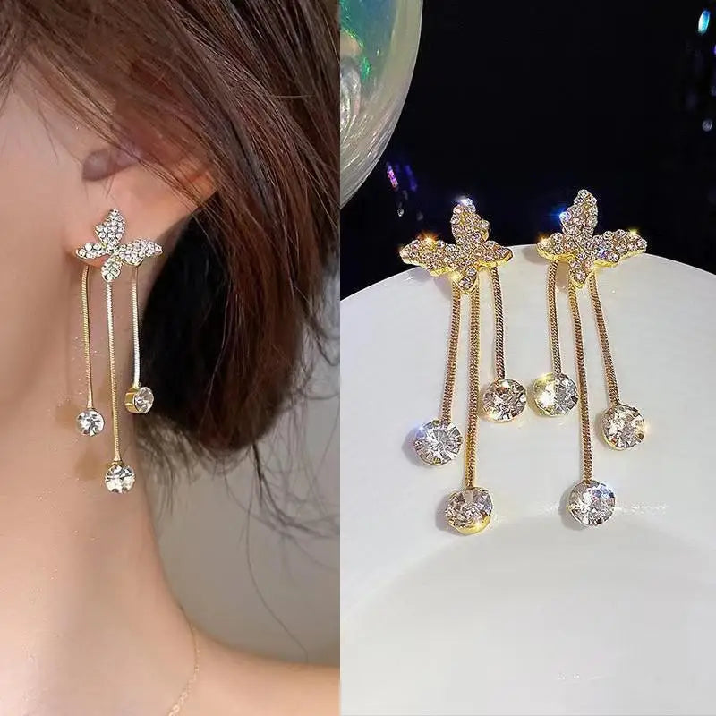 Elegant Butterfly Tassel Earrings – 925 Silver Sparkle