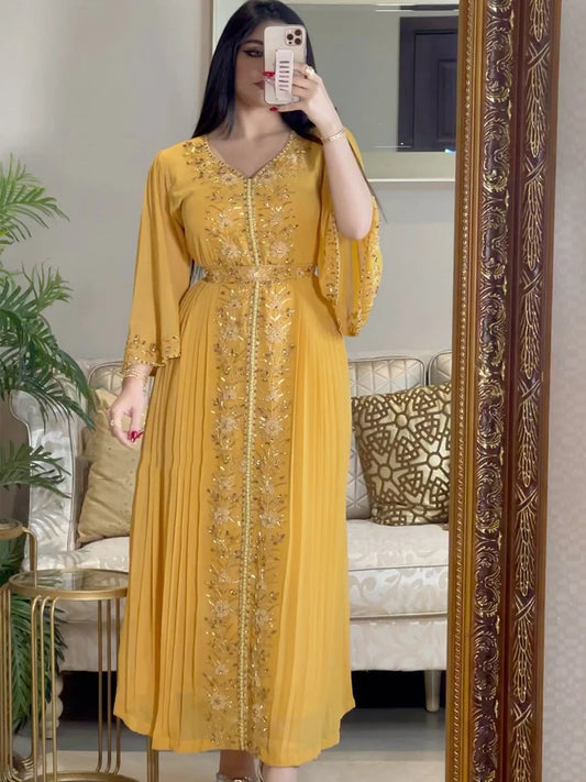 Diamond Embroidered Evening Kaftan – Belted Maxi Dress with Luxe Details