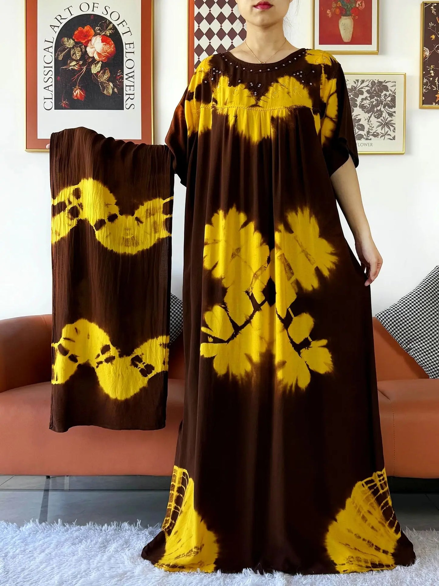 Latest Holiday Party Dress – Bohemian Cotton Maxi with African-Inspired Print