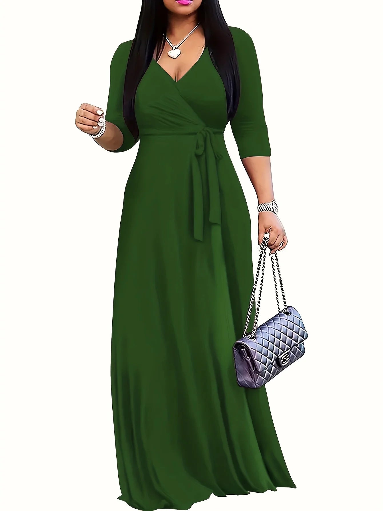 🌸 Boho Floral Maxi Dress – V-Neck, 3/4 Sleeve & Beachy Elegance