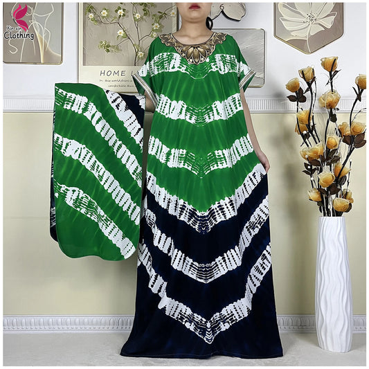 Zahra Cotton Abaya – Summer Dashiki Dress with Matching Scarf