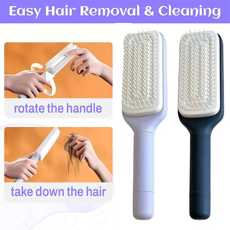Self-Cleaning Hairbrush – Anti-Static Comb with Massage Bristles & One-Key Hair Removal