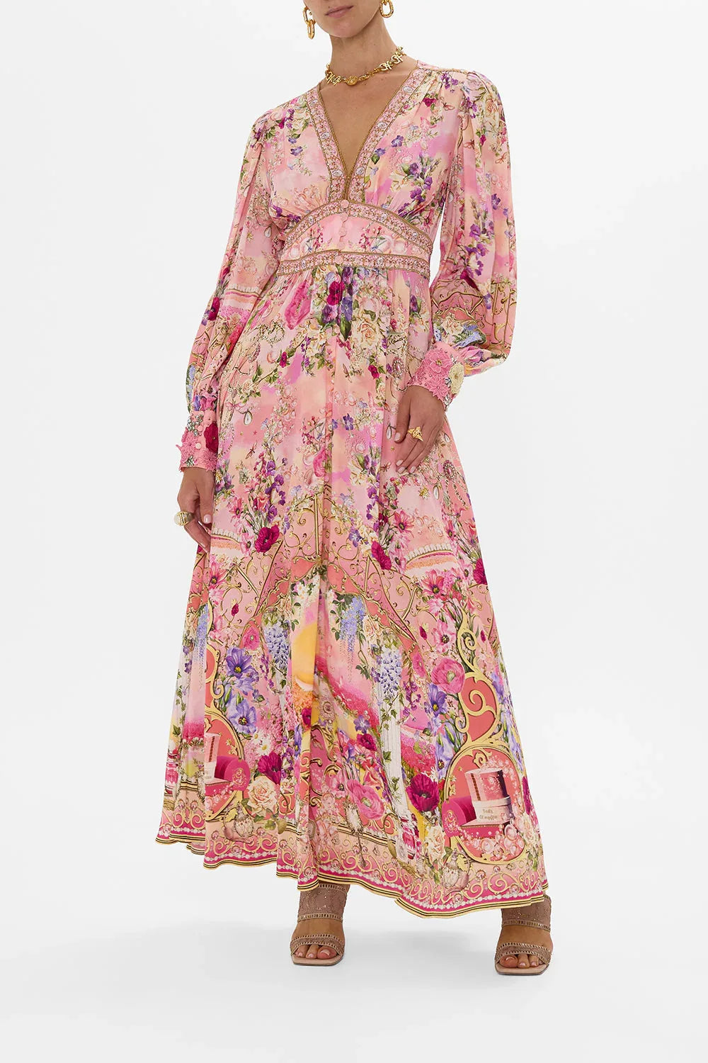 🌼 Boho Bubble Sleeve Maxi – Waist-Tied V-Neck Summer Dress
