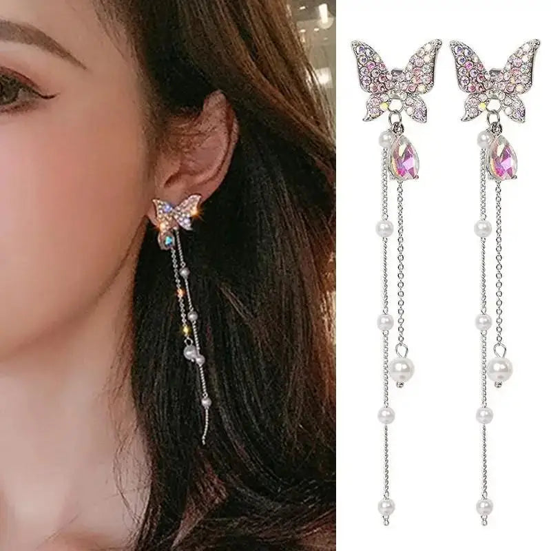 Elegant Butterfly Tassel Earrings – 925 Silver Sparkle