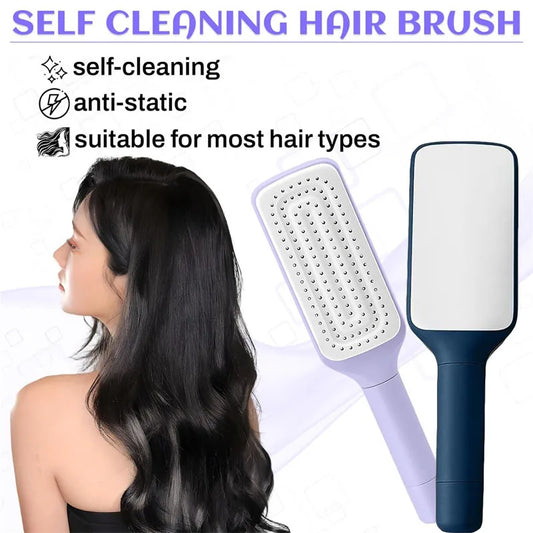 Self-Cleaning Hairbrush – Anti-Static Comb with Massage Bristles & One-Key Hair Removal